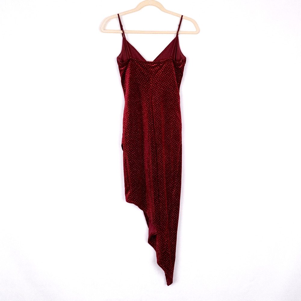Velvety Velour Glittery Burgundy Cocktail Event Dress Juniors SMALL Asymmetric - Picture 3 of 5
